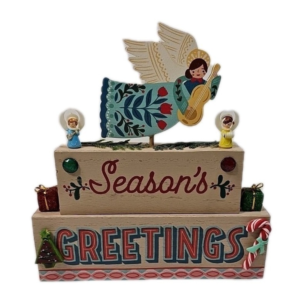 Ashland Christmas Seasons Greetings Wood Tabletop Decor Angel Peace Earth Sign
